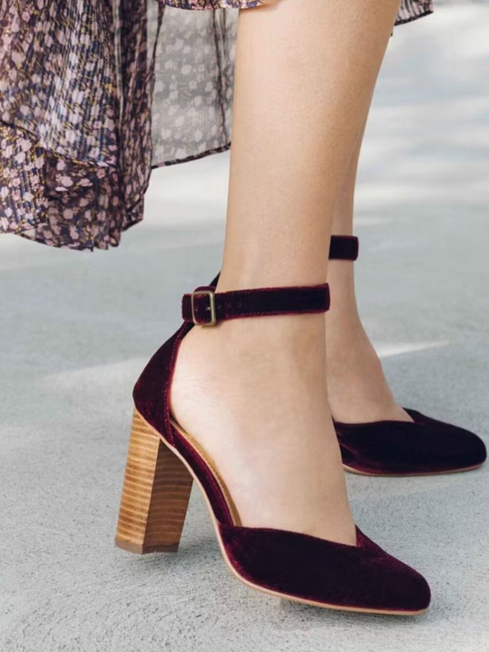 NEW Soludos Collette Heel Stacked Heel Maroon Bordeaux Velvet 9